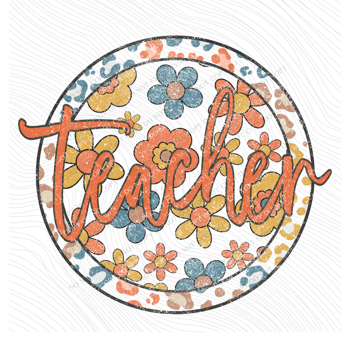 Teacher Floral Leopard Circle Boho Includes Both Transparent & Non Transparent Digital Design, PNG