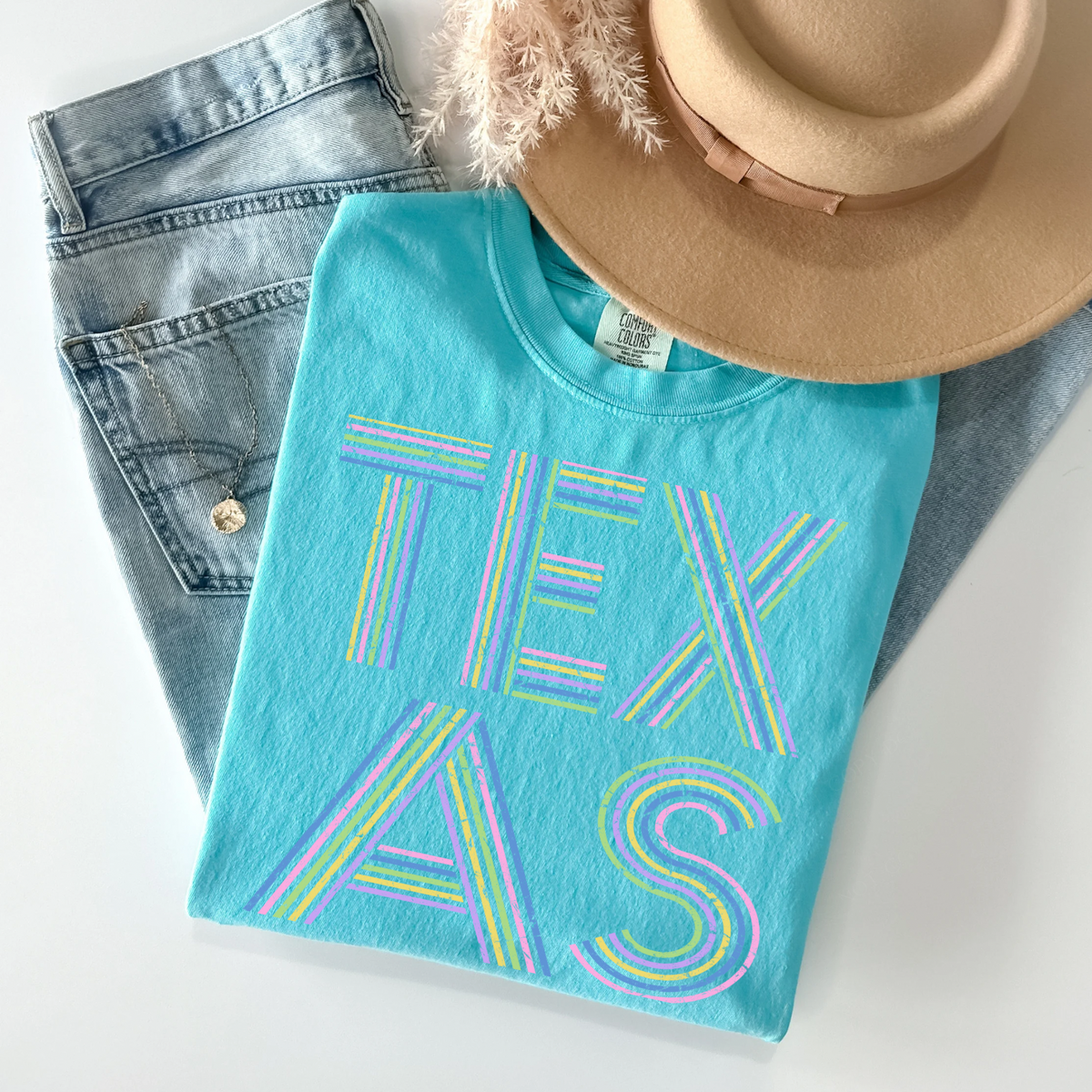 Texas Retro Lines Distressed in Fun Pastel Colors Digital Design, PNG
