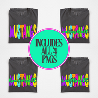 Mustangs Distressed Blank, Cutout Softball, Baseball & Volleyball in Neons all Included Digital Design, PNG