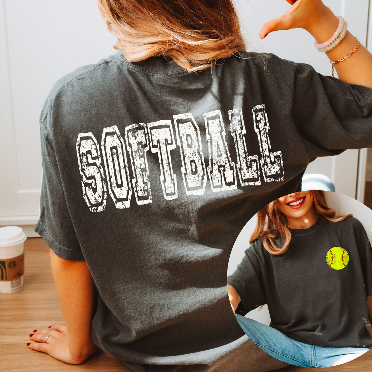 Softball Varsity Distressed Bundle Word & Ball Included in White Digital Design, PNG