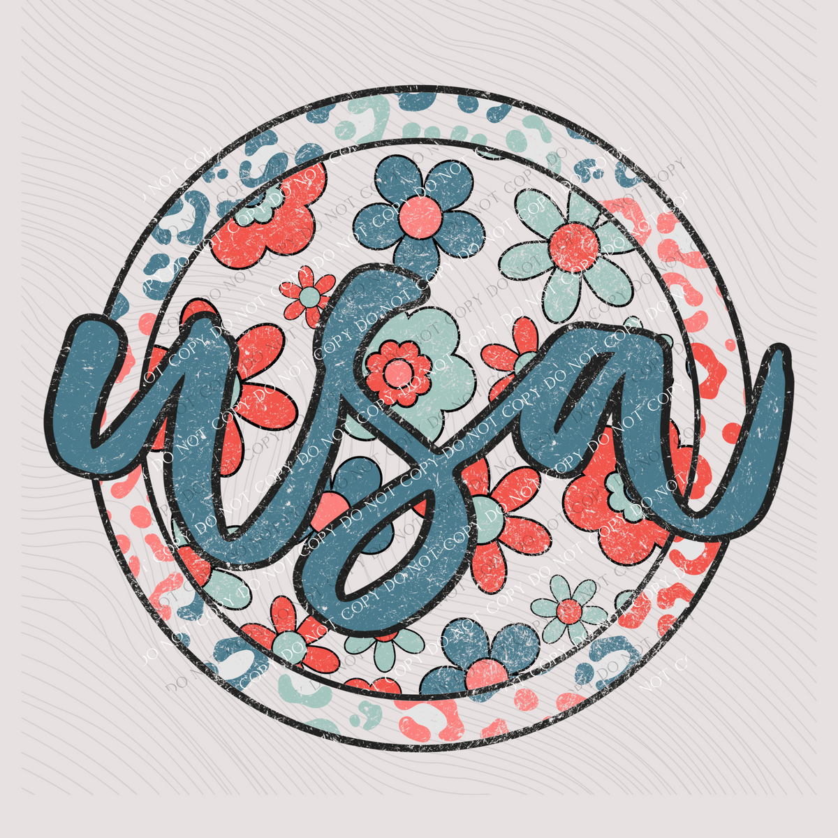 USA Floral Leopard Circle Patriotic Includes Both Transparent & Non Transparent Digital Design, PNG