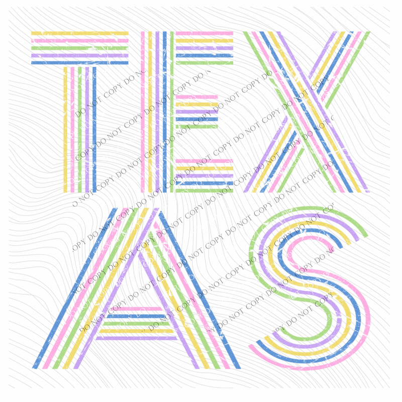 Texas Retro Lines Distressed in Fun Pastel Colors Digital Design, PNG