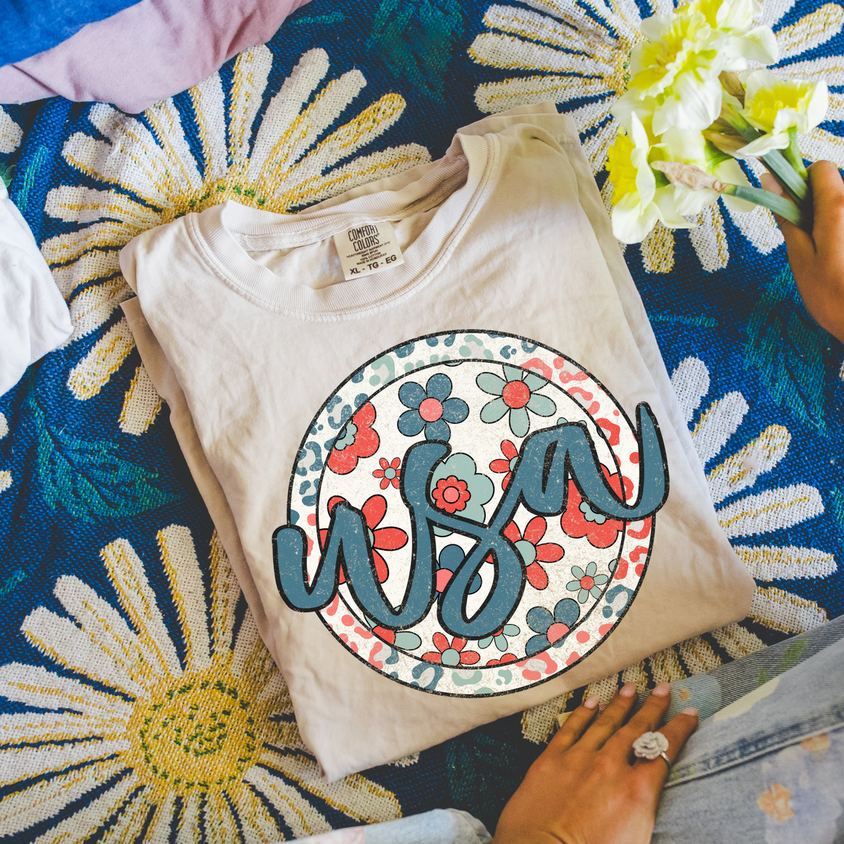 USA Floral Leopard Circle Patriotic Includes Both Transparent & Non Transparent Digital Design, PNG