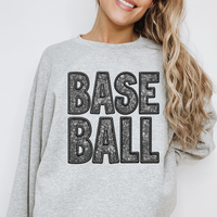 Baseball Faux Embroidery Diamonds Bling in Black Digital Design, PNG