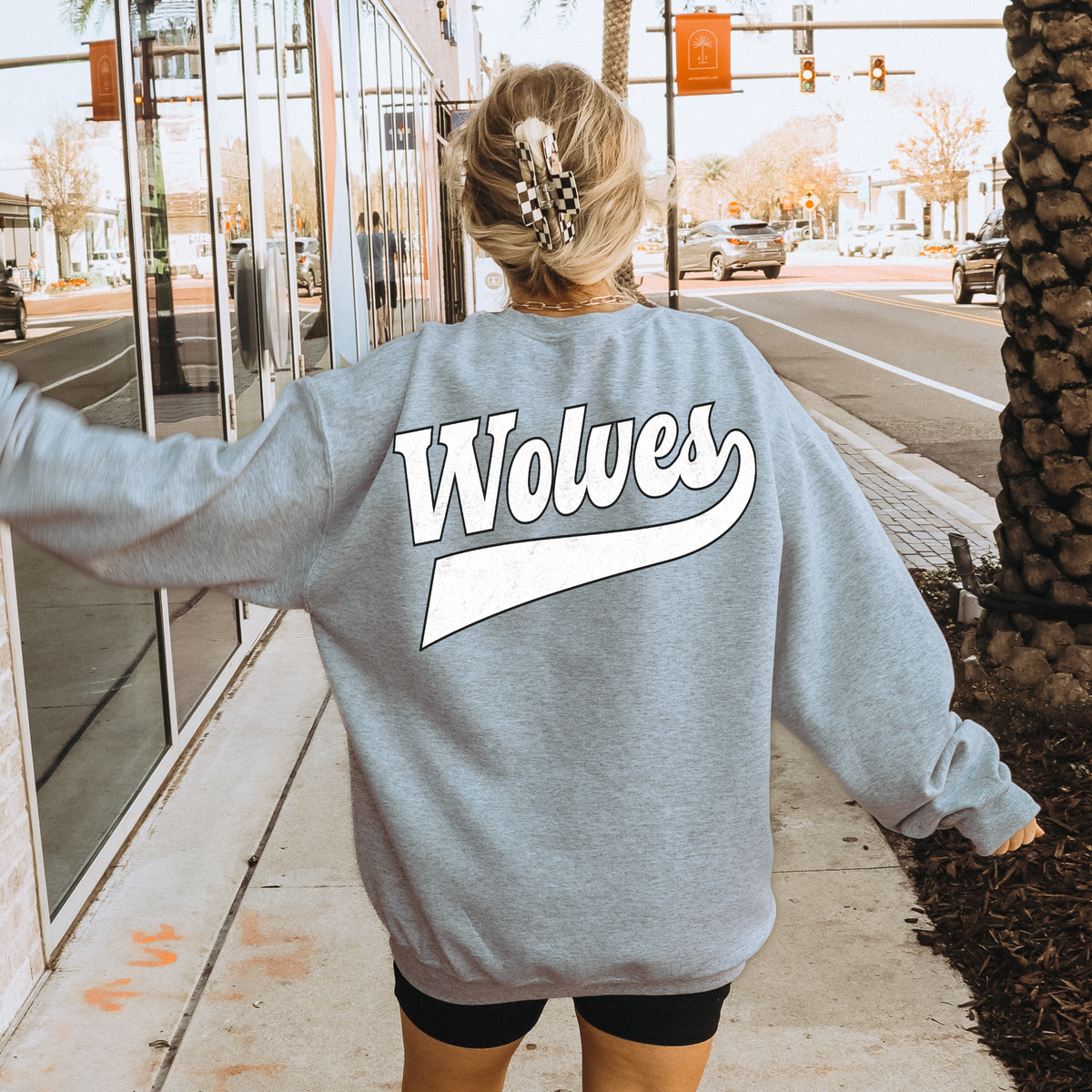 Wolves Aged Old School Digital Design in White with Black Outline, PNG