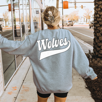 Wolves Aged Old School Digital Design in White with Black Outline, PNG