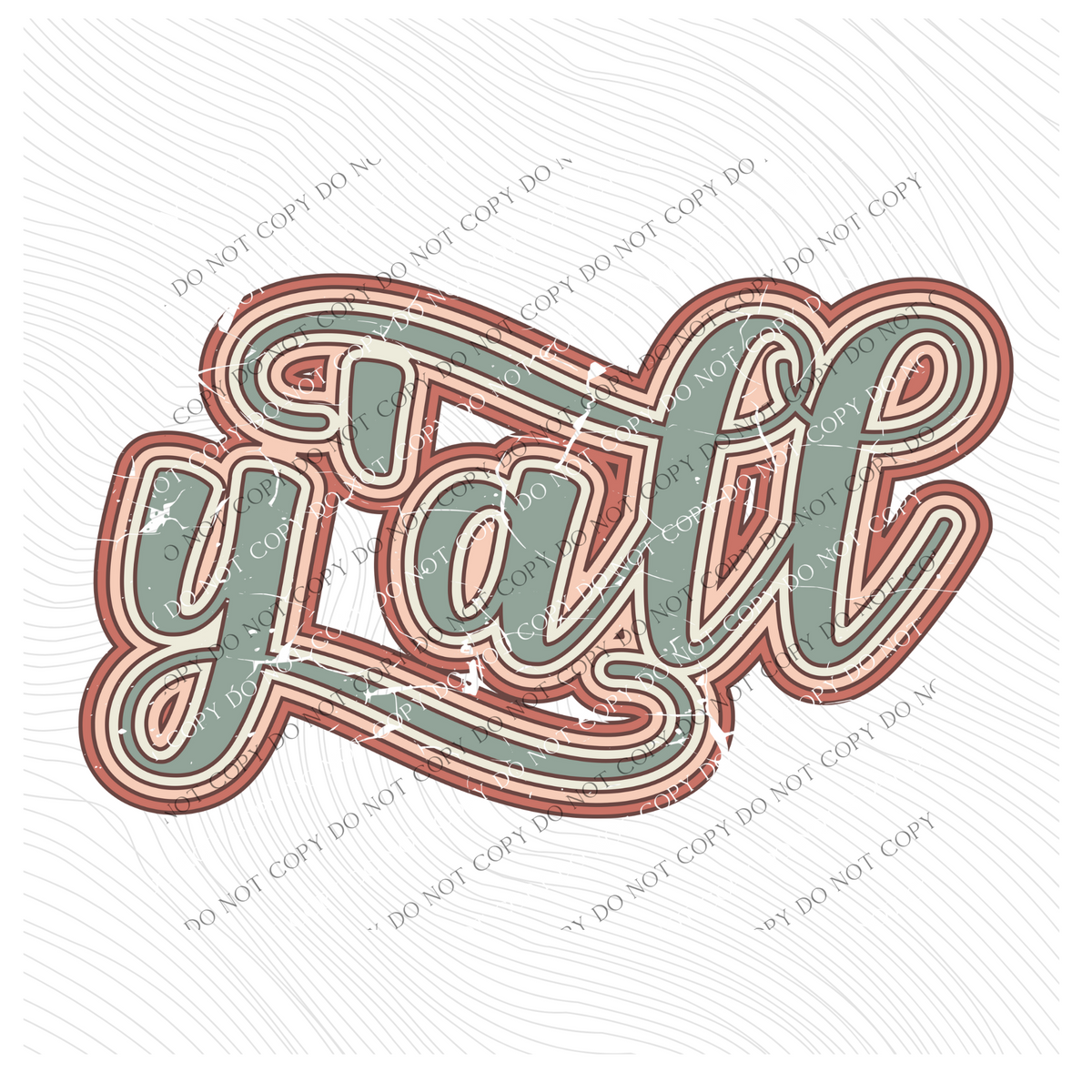 Y'all Boho Scroll Stacked Distressed in Muted Boho Colors Digital Design, PNG Only