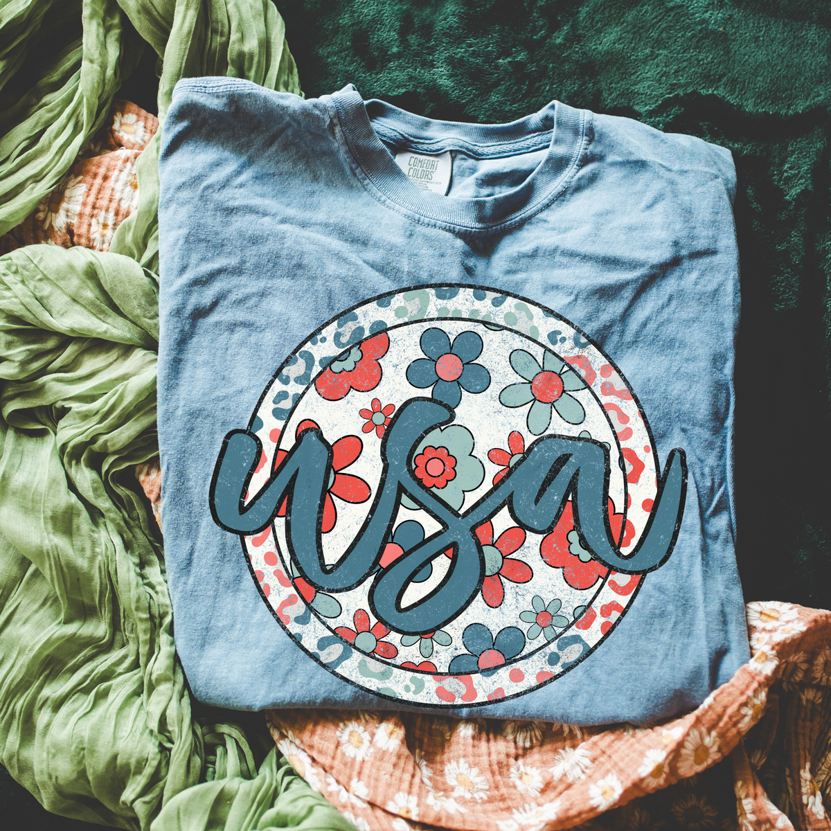 USA Floral Leopard Circle Patriotic Includes Both Transparent & Non Transparent Digital Design, PNG