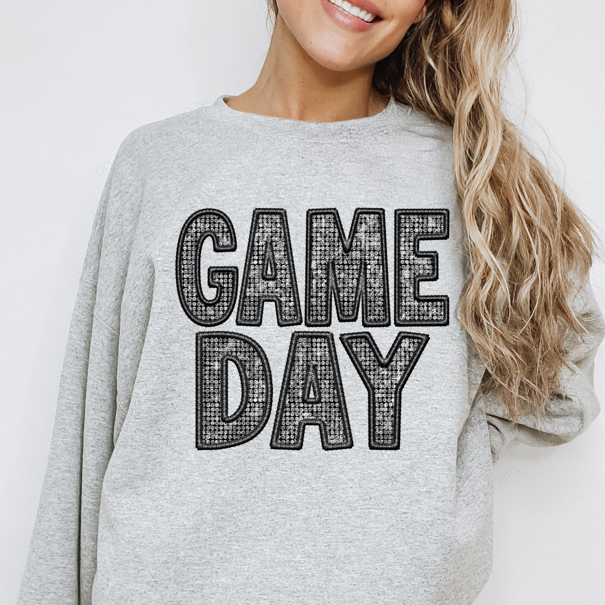 Game Day Faux Embroidery Diamonds Bling in Black Digital Design, PNG