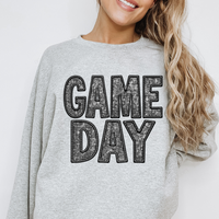 Game Day Faux Embroidery Diamonds Bling in Black Digital Design, PNG