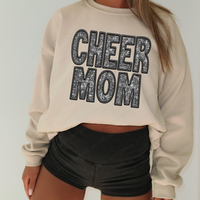 Cheer Mom Faux Embroidery Diamonds Bling in Black Digital Design, PNG
