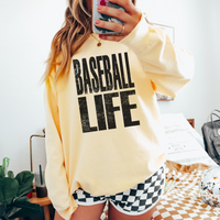 Baseball Life Faded Distressed Black Digital Design, PNG