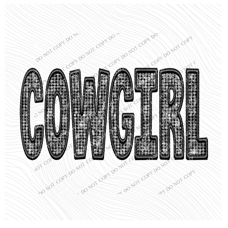 Cowgirl Faux Embroidery Diamonds Bling in Black Digital Design, PNG