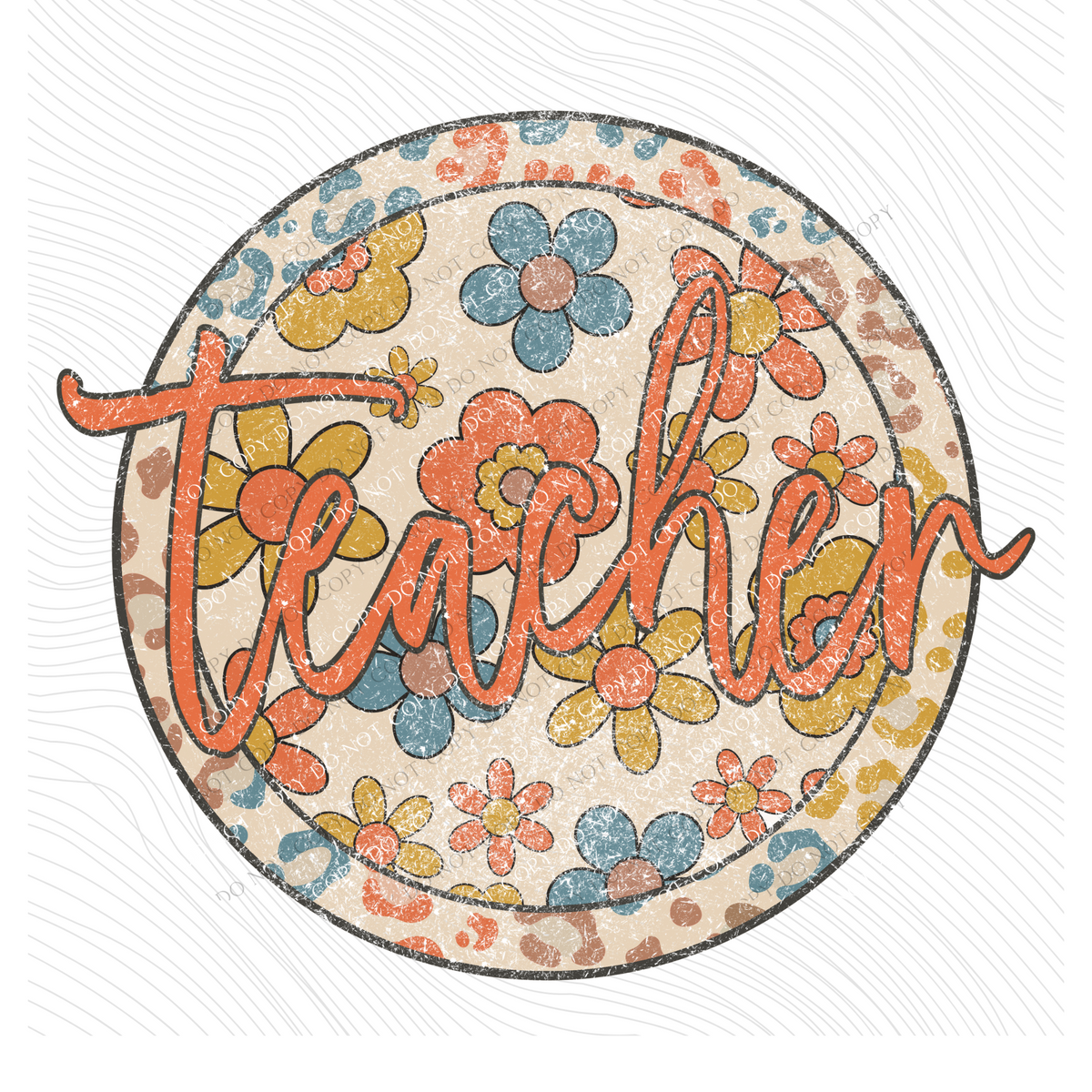 Teacher Floral Leopard Circle Boho Includes Both Transparent & Non Transparent Digital Design, PNG