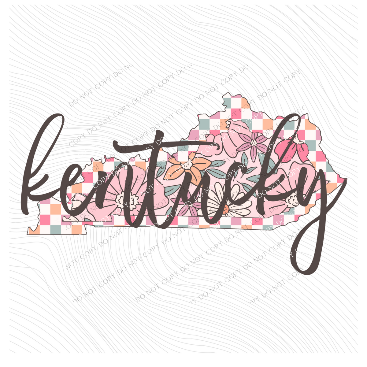Kentucky Checkered Floral in Summery Colors Digital Design, PNG