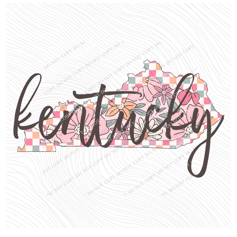 Kentucky Checkered Floral in Summery Colors Digital Design, PNG