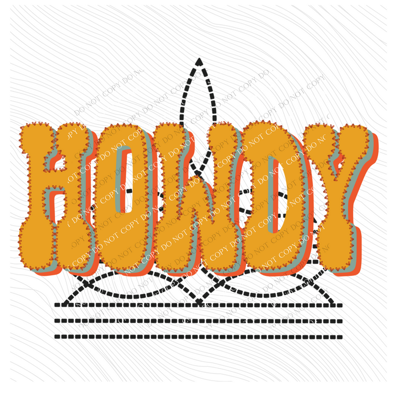 Howdy Stitched Drop Shadow with Boot Stitch Digital Design, PNG