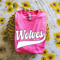 Wolves Aged Old School Digital Design in White with Black Outline, PNG