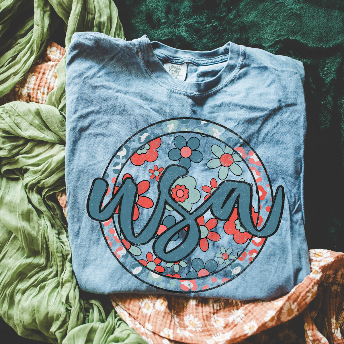 USA Floral Leopard Circle Patriotic Includes Both Transparent & Non Transparent Digital Design, PNG