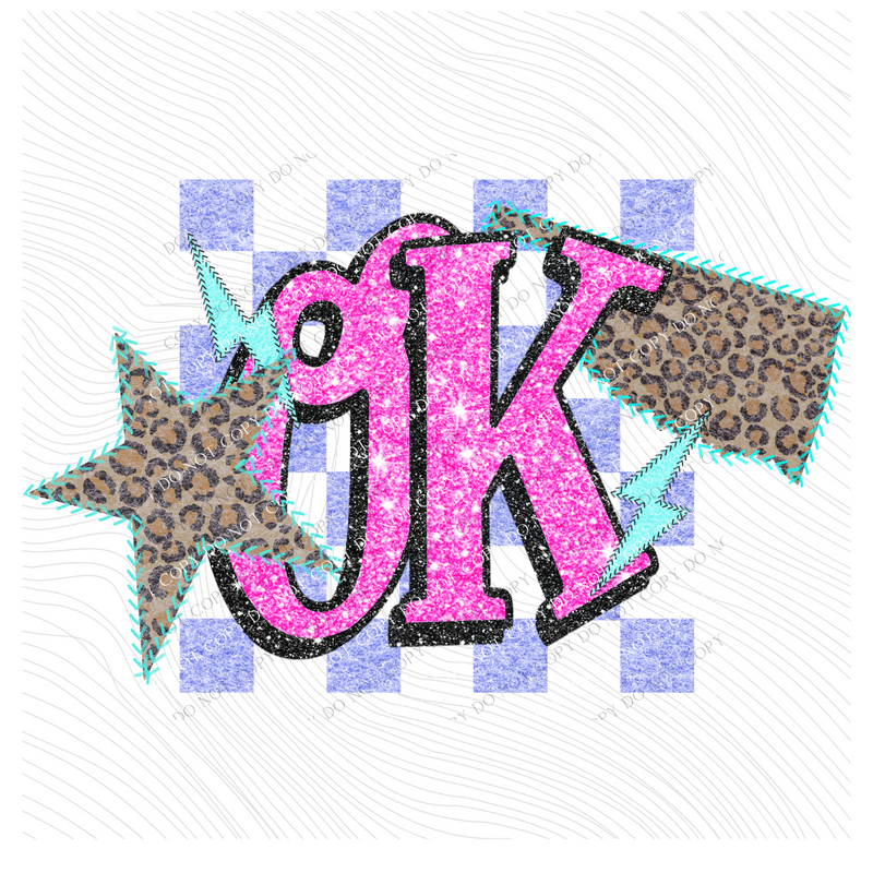 Oklahoma Leopard Checkered Glitter Star & Stitched Bolt & State in Bright Summer Colors Digital Design, PNG