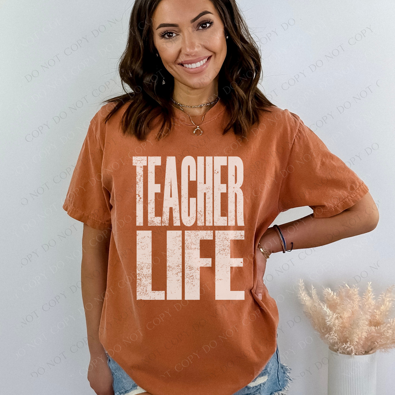 Teacher Life Super Faded Distressed White Digital Design, Png – Grove 