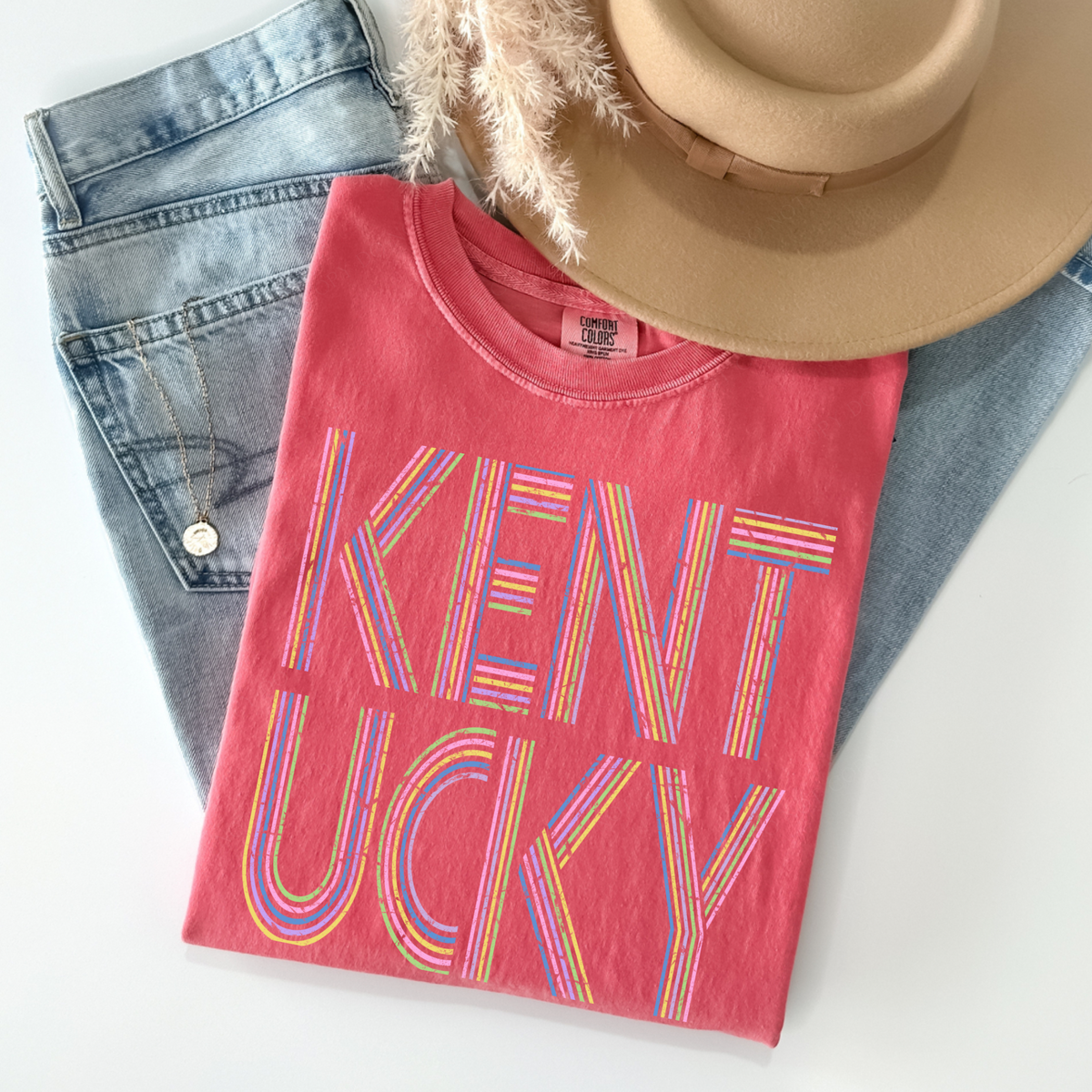 Kentucky Retro Lines Distressed in Fun Pastel Colors Digital Design, PNG