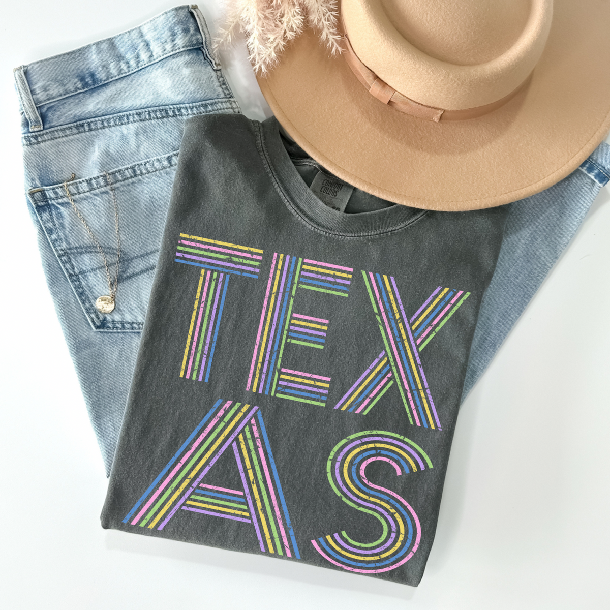 Texas Retro Lines Distressed in Fun Pastel Colors Digital Design, PNG