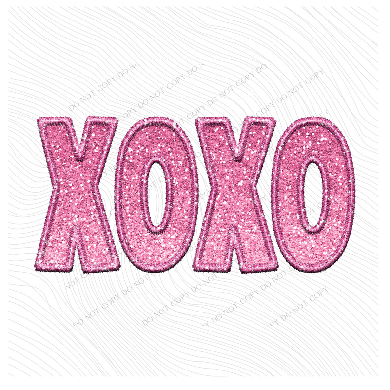 XOXO Faux Embroidery Ombré Glitter in Pink Digital Design, PNG