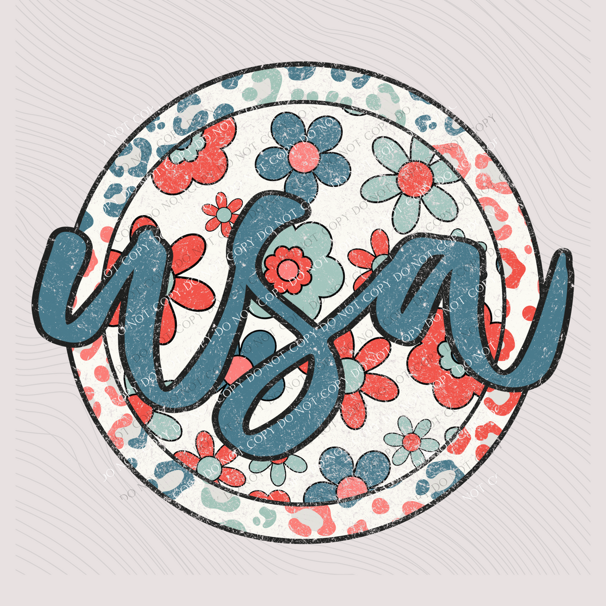 USA Floral Leopard Circle Patriotic Includes Both Transparent & Non Transparent Digital Design, PNG