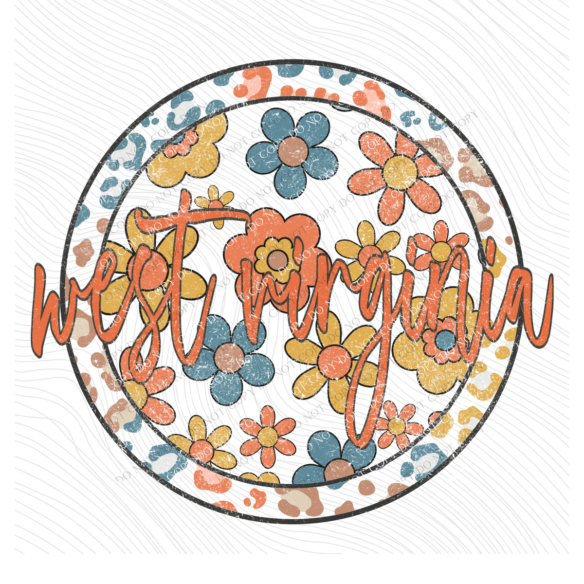 West Virginia Boho Floral Leopard Circle Includes Both Transparent & Non Transparent Digital Design, PNG
