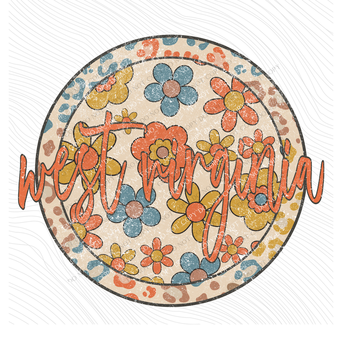 West Virginia Boho Floral Leopard Circle Includes Both Transparent & Non Transparent Digital Design, PNG