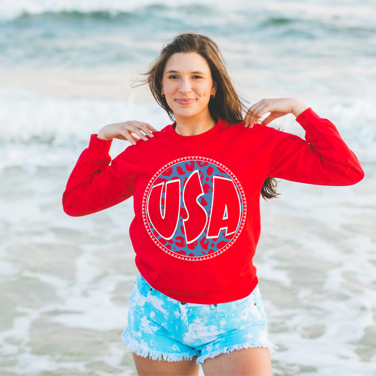 USA Groovy Leopard Cutout in Blue & White Patriotic Digital Design, PNG