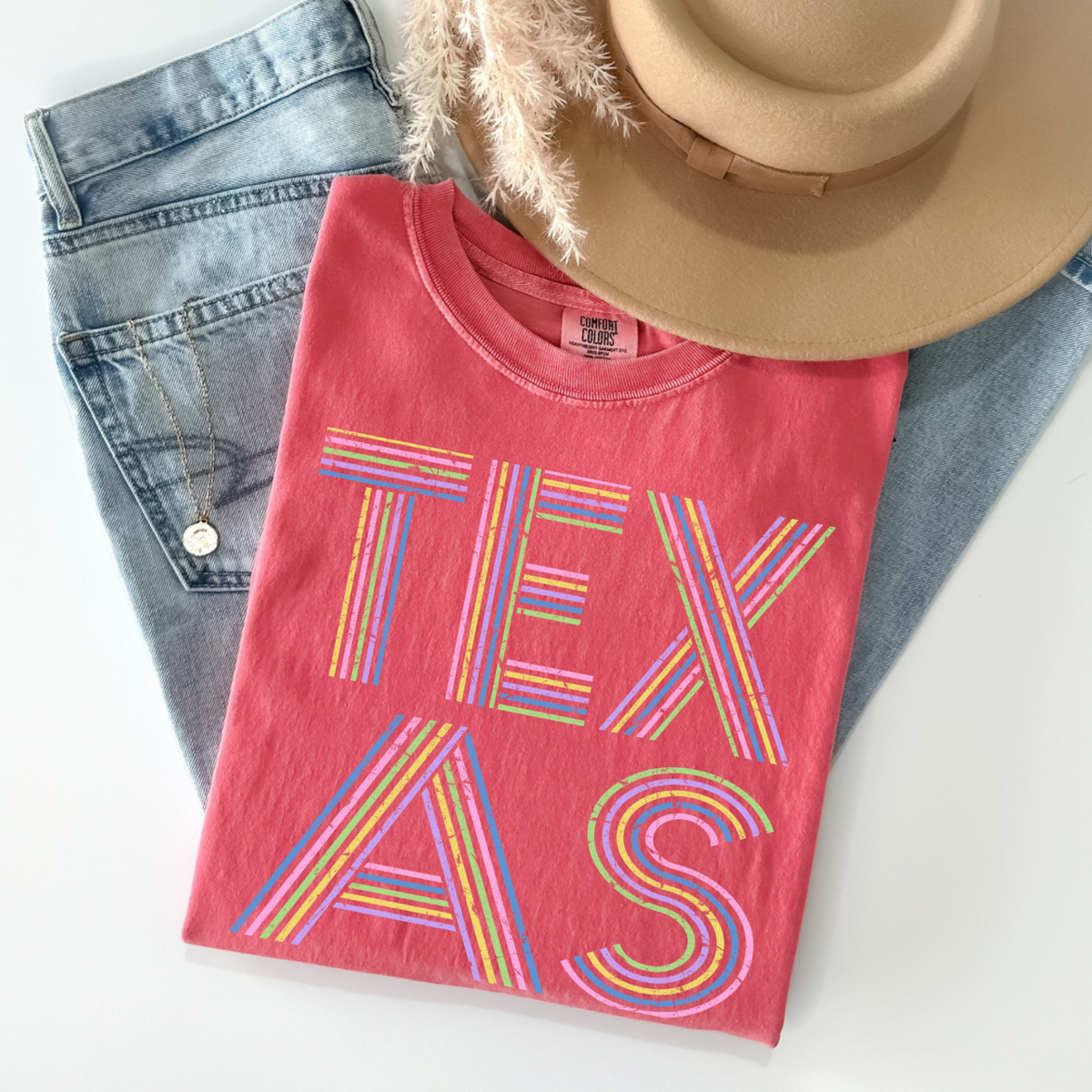 Texas Retro Lines Distressed in Fun Pastel Colors Digital Design, PNG