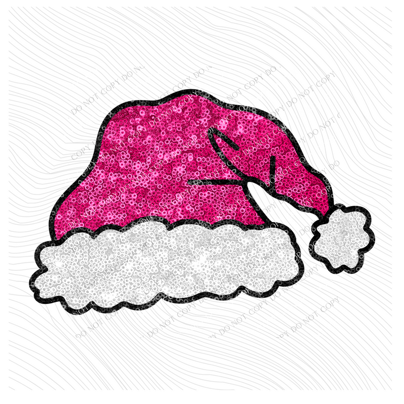 Sparkly Pink Santa Hat in Faux Sequin Digital Design, PNG