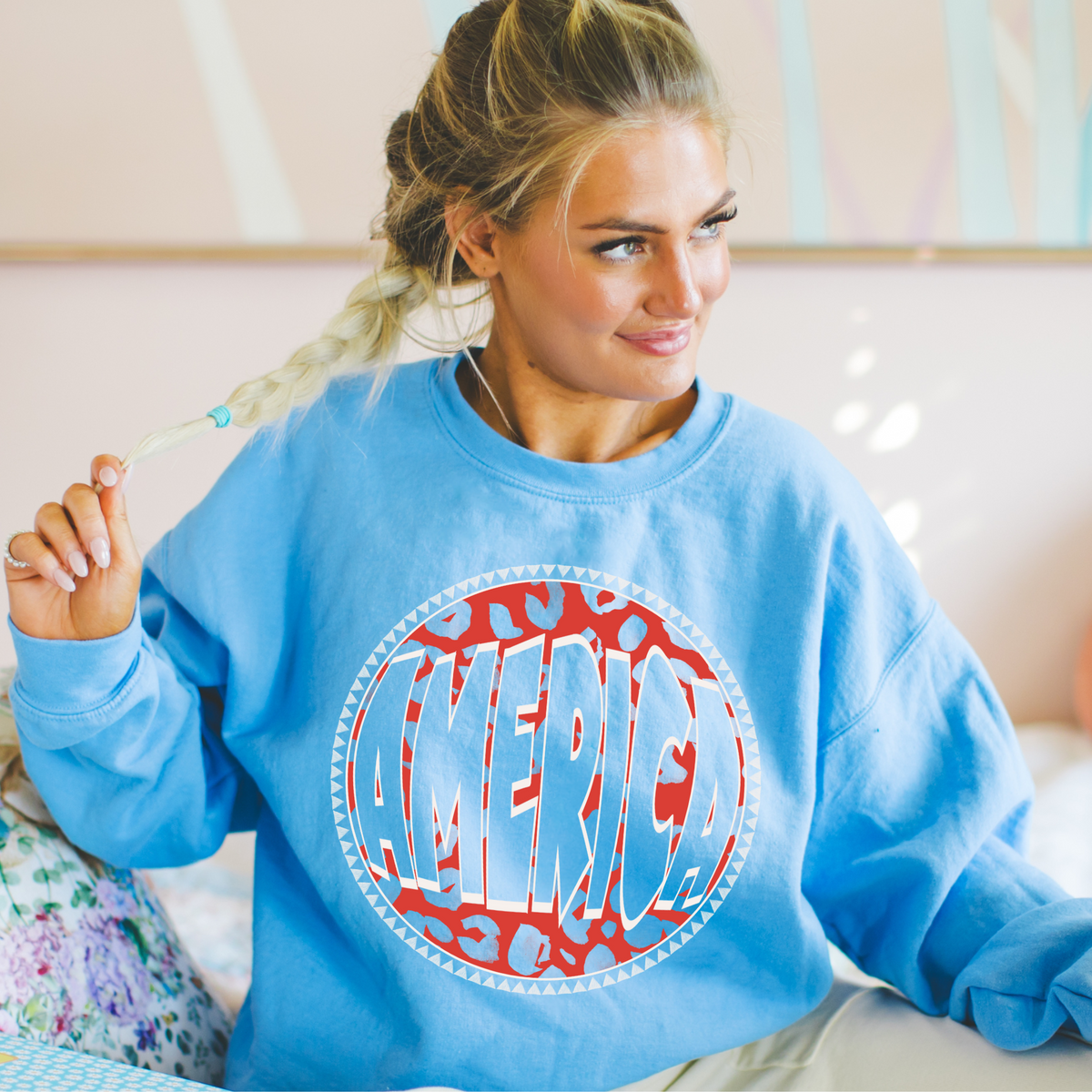 America Groovy Leopard Cutout in Red & White Patriotic Digital Design, PNG