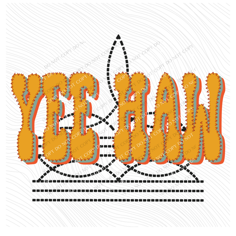 Yee Haw Stitched Drop Shadow with Boot Stitch Digital Design, PNG