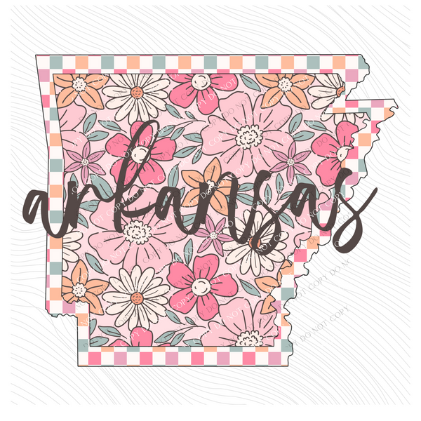 Arkansas Checkered Floral in Summery Colors Digital Design, PNG