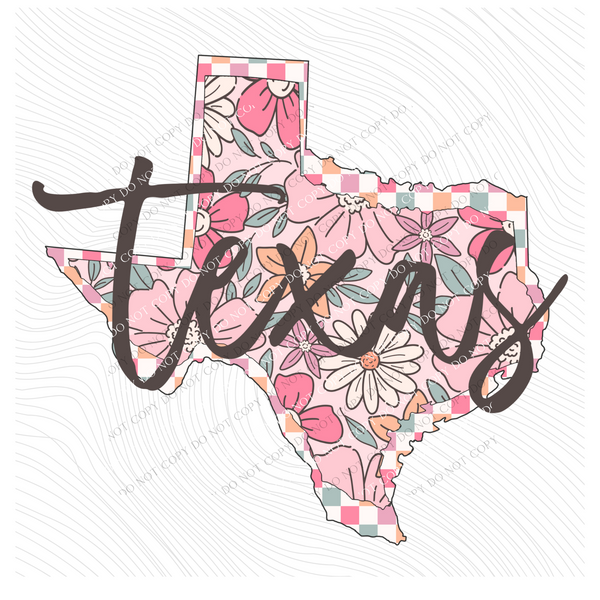 Texas Checkered Floral in Summery Colors Digital Design, PNG