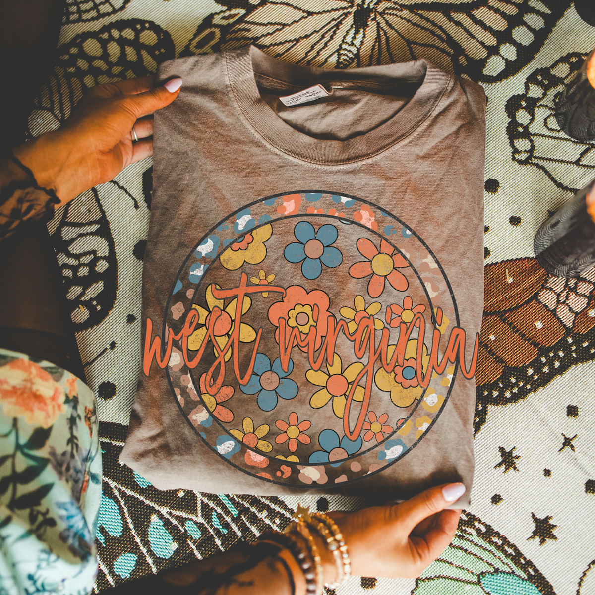 West Virginia Boho Floral Leopard Circle Includes Both Transparent & Non Transparent Digital Design, PNG