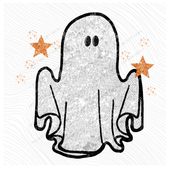 Ghost & Stars in Faux Sequin Digital Design, PNG