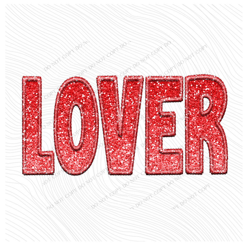 Lover Faux Embroidery Ombré Glitter in Red Digital Design, PNG