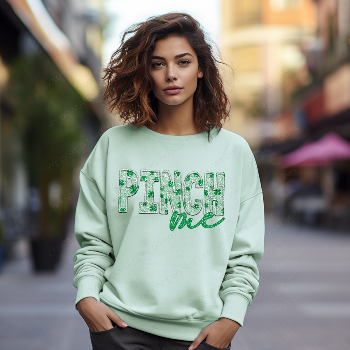 Pinch Me Faux Embroidery & Clovers Glitter St. Patrick's Day Digital Design, PNG
