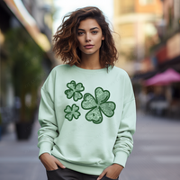 Four Leaf Clovers Faux Embroidery & Glitter Green St. Patrick's Day Digital Design, PNG