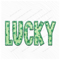 Lucky Faux Embroidery & Clovers Glitter St. Patrick's Day Digital Design, PNG