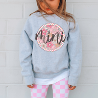 Mini Checkered Floral Script Circle in Summery Colors Digital Design, PNG