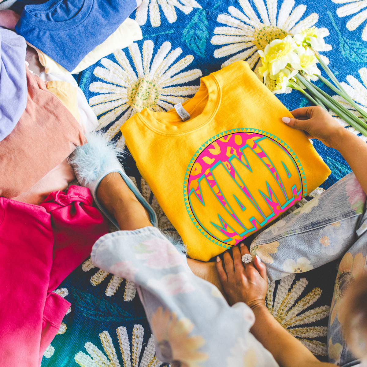 Mama Groovy Leopard Shadow & Non Shadow (both included) Cutout in Pink & Teal Digital Design, PNG