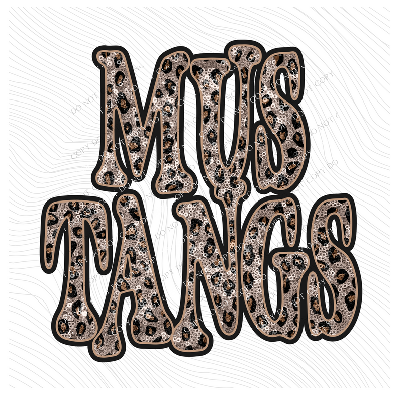 Mustangs Vintage Shadow Outline in Faux Sequin Leopard Digital Design, PNG Only