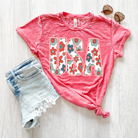 USA Retro Floral Red, White & Blue Distressed Patriotic Digital Design, PNG