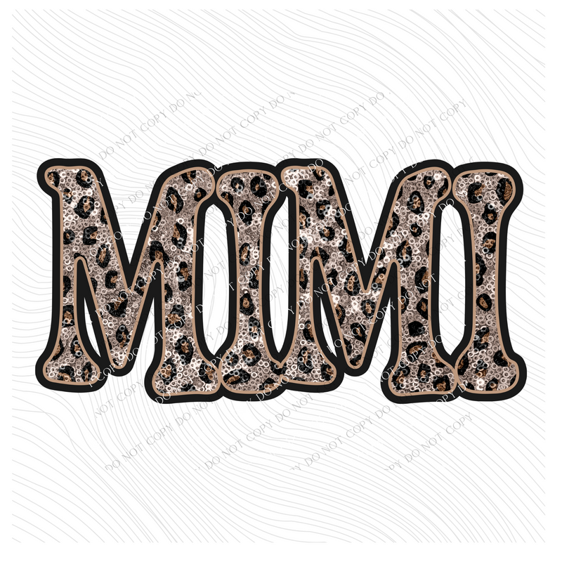 Mimi Vintage Shadow Outline in Faux Sequin Leopard Digital Design, PNG Only