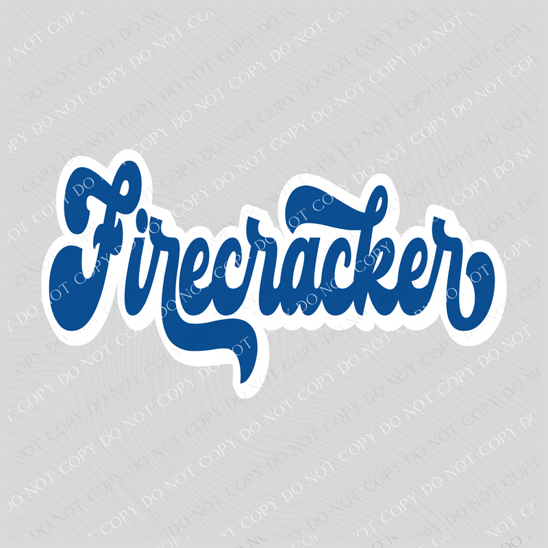 Firecracker Blue & White Retro Shadow Non Distressed Digital Design, PNG